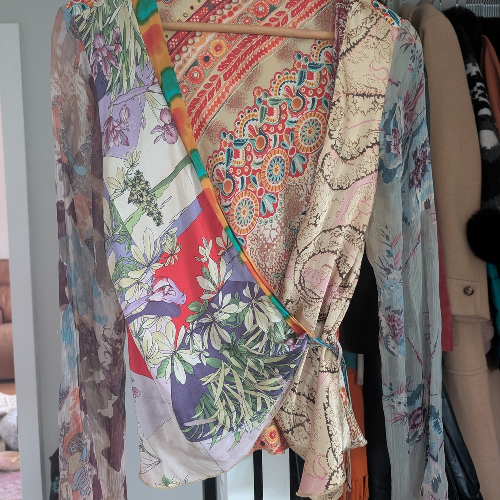 Colorful Floral Wrap Blouse